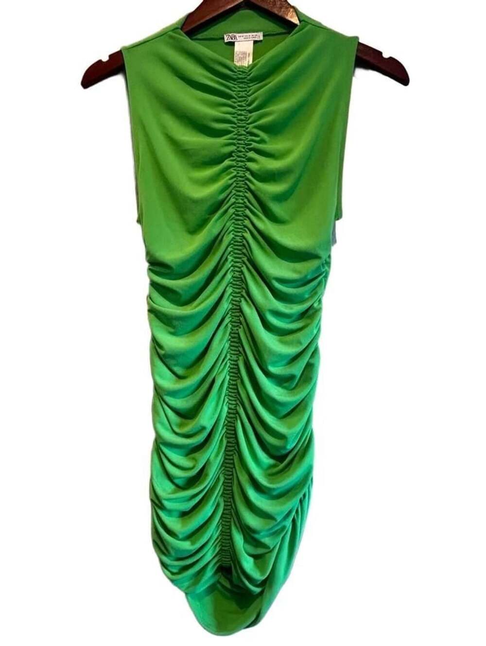 Zara Green Ruched Sleeveless Dress Size M